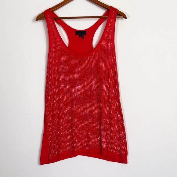 I jeans by Buffalo Vibrant Red Orange Studded Sparkly Racerback Tank Top Size LG - Picture 12 of 16